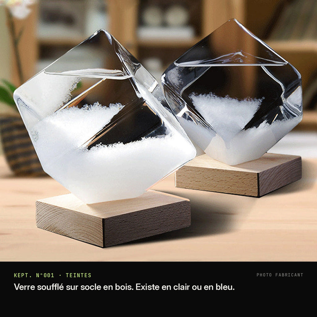 Kept. N°001 storm glass sur socle en bois