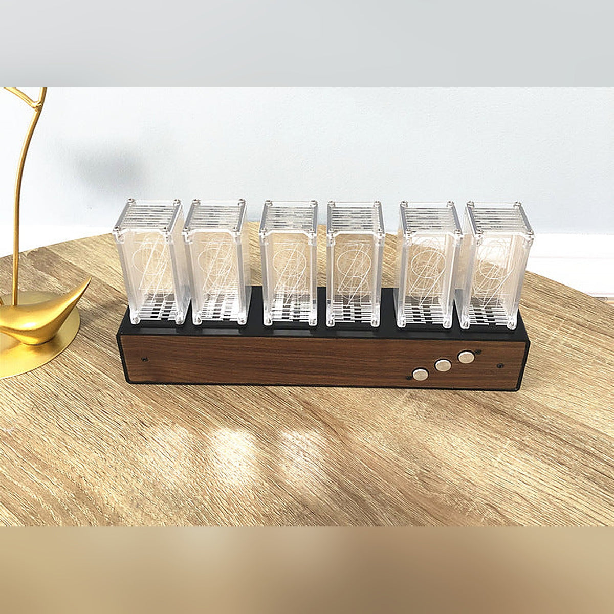 Kept. N°003 horloge à tubes éteinte, socle bois